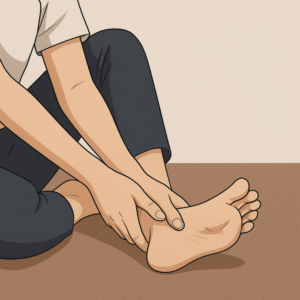 長母指外転筋の位置とほぐし方を示すイラスト